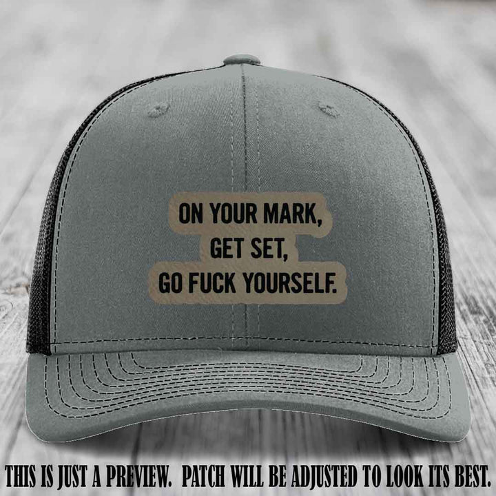 On Your Mark - Light Brown to Black Patch on Heather Grey to Black Hat Richardson 112 Leather Patch Hat