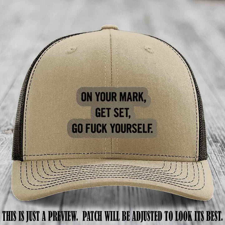 On Your Mark - Light Brown to Black Patch on Khaki to Coffee Hat Richardson 112 Leather Patch Hat