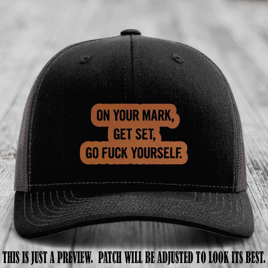 On Your Mark - Rawhide to Black Patch on Black to Charcoal Hat Richardson 112 Leather Patch Hat