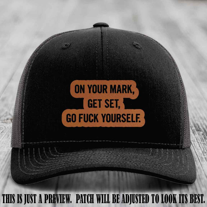 On Your Mark - Rawhide to Black Patch on Black to Charcoal Hat Richardson 112 Leather Patch Hat