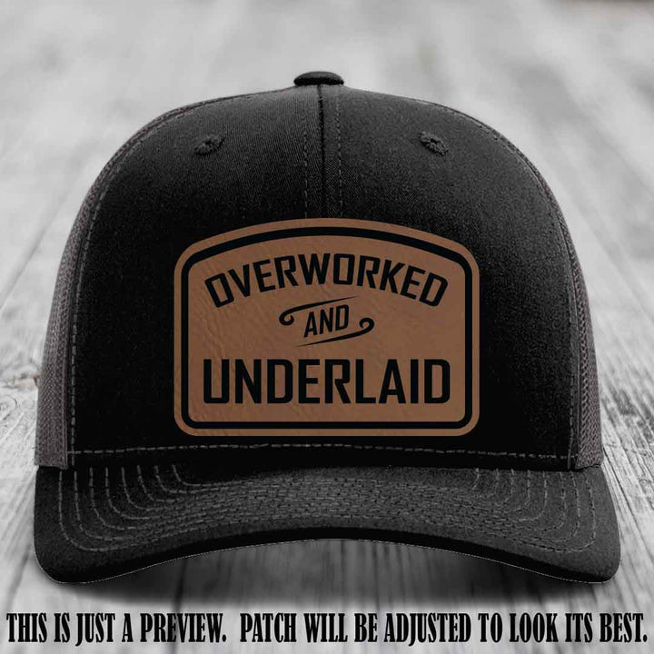 Overworked and Underlaid design Dark Brown to Black Patch on Black to Charcoal Hat Richardson 112 Hat