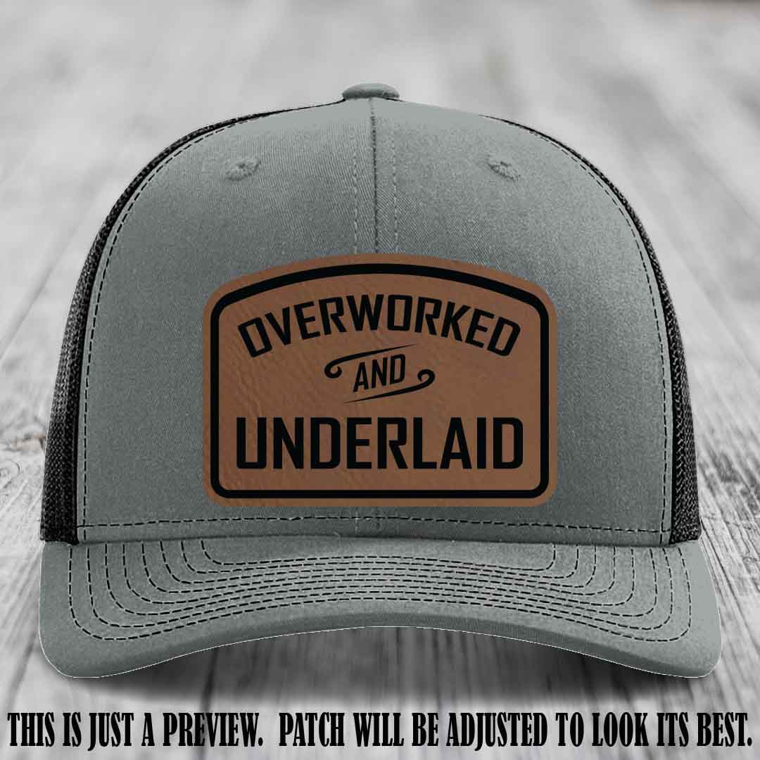 Overworked and Underlaid design Dark Brown to Black Patch on Heather Grey to Black Hat Richardson 112 Hat