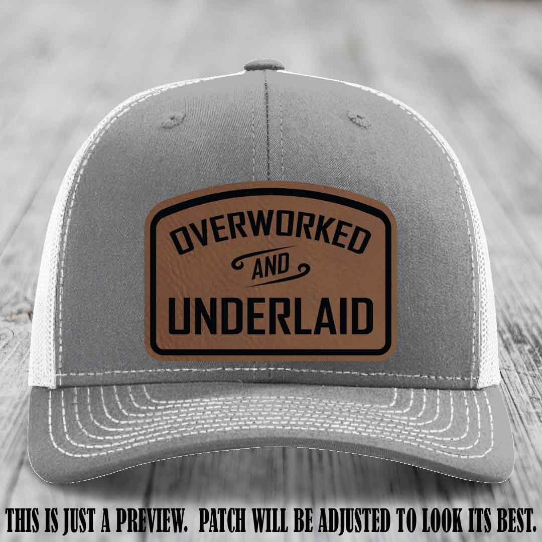 Overworked and Underlaid design Dark Brown to Black Patch on Heather Grey to White Hat Richardson 112 Hat