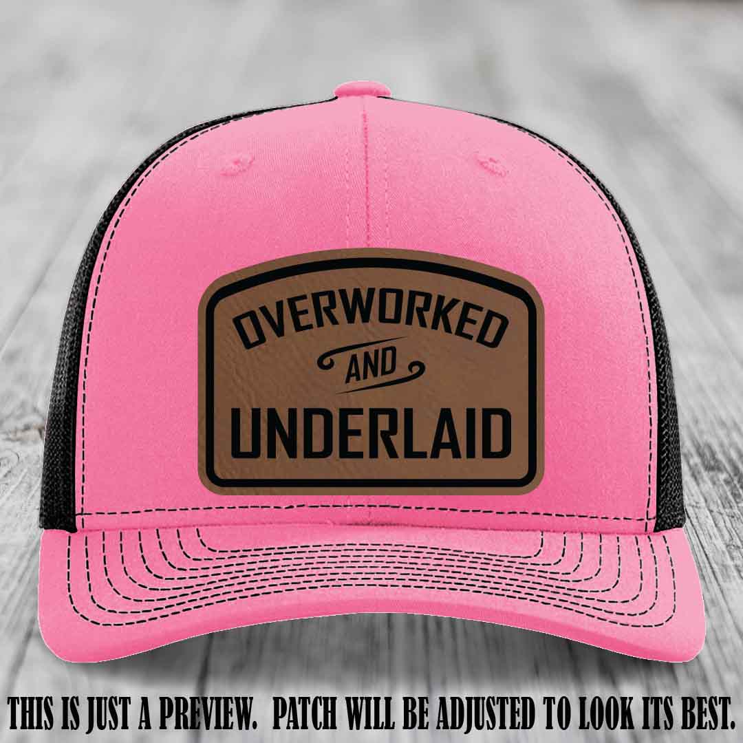 Overworked and Underlaid design Dark Brown to Black Patch on Hot Pink to Black Hat Richardson 112 Hat