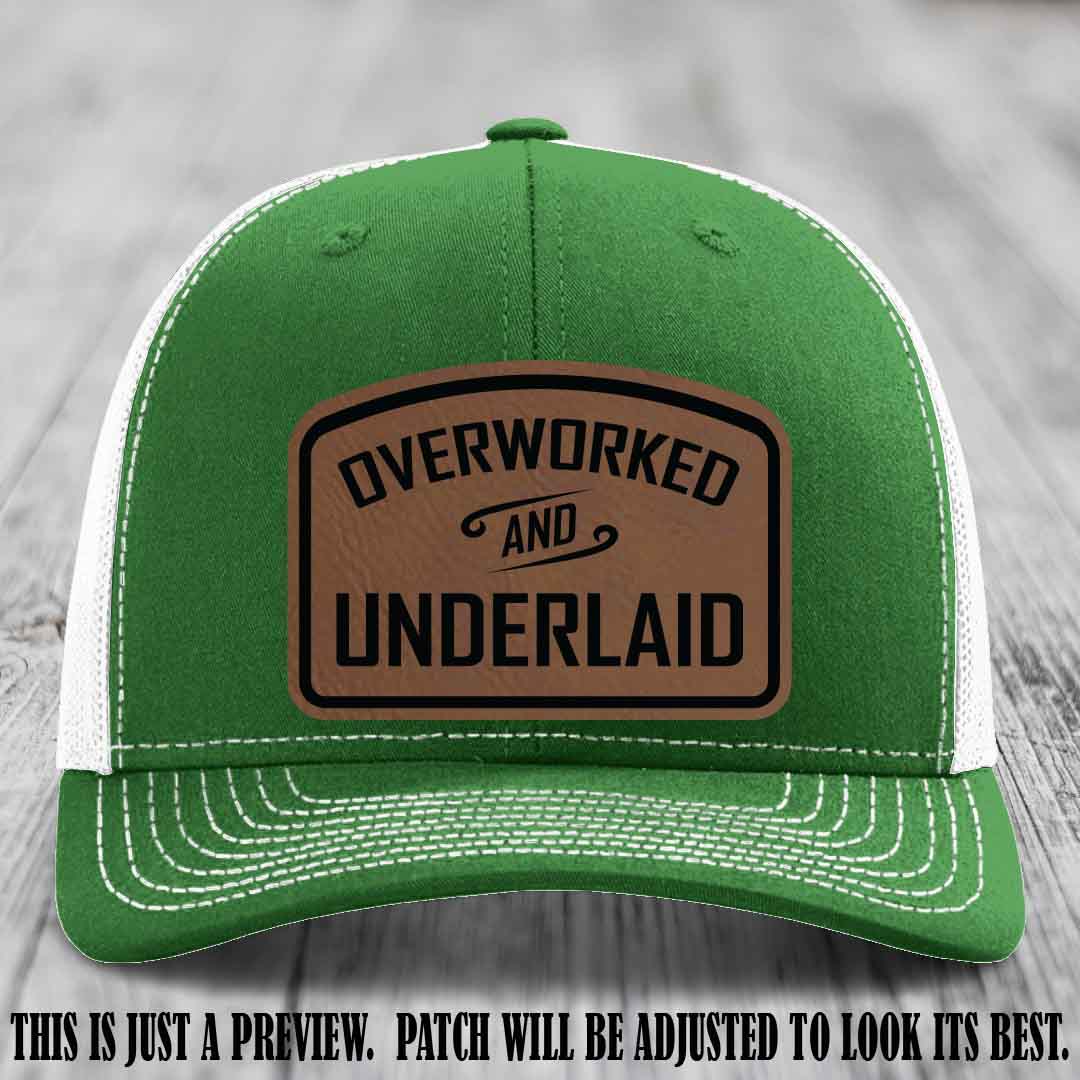 Overworked and Underlaid design Dark Brown to Black Patch on Kelly to White Hat Richardson 112 Hat