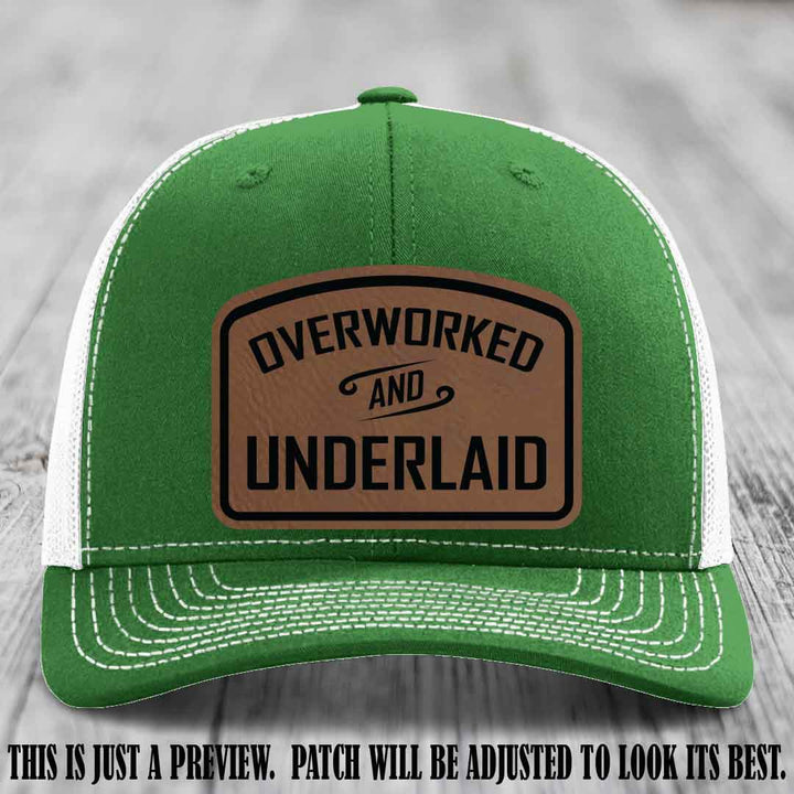 Overworked and Underlaid design Dark Brown to Black Patch on Kelly to White Hat Richardson 112 Hat