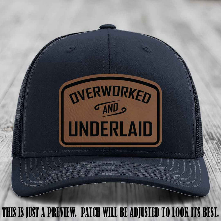 Overworked and Underlaid design Dark Brown to Black Patch on Navy Hat Richardson 112 Hat