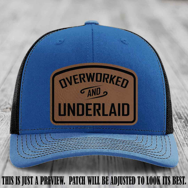 Overworked and Underlaid design Dark Brown to Black Patch on Royal to Black Hat Richardson 112 Hat