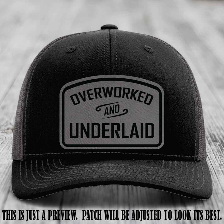 Overworked and Underlaid design Grey to Black Patch on Black to Charcoal Hat Richardson 112 Hat