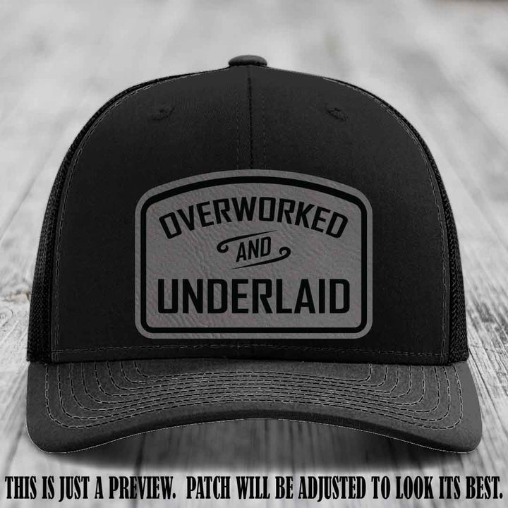 Overworked and Underlaid design Grey to Black Patch on Black Hat Richardson 112 Hat