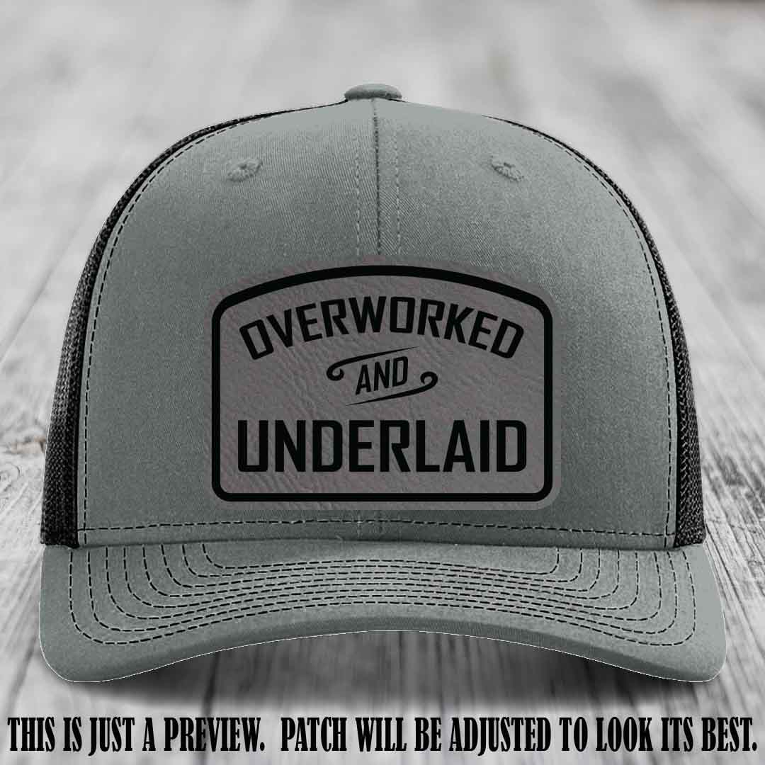 Overworked and Underlaid design Grey to Black Patch on Heather Grey to Black Hat Richardson 112 Hat