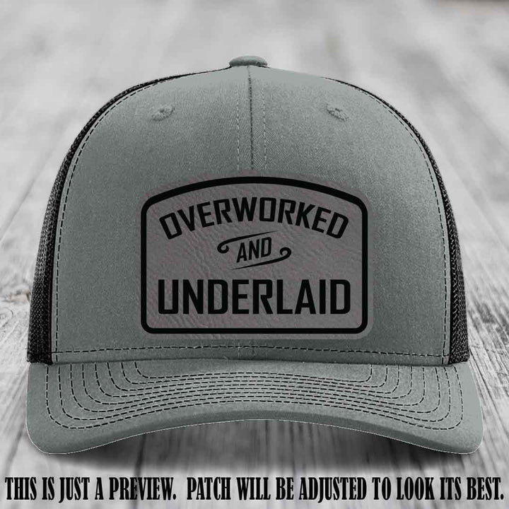 Overworked and Underlaid design Grey to Black Patch on Heather Grey to Black Hat Richardson 112 Hat