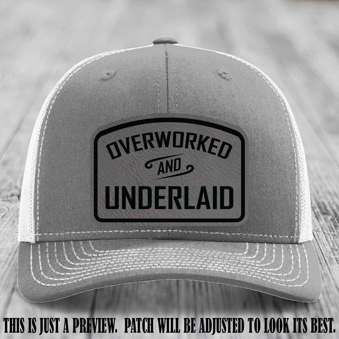 Overworked and Underlaid design Grey to Black Patch on Heather Grey to White Hat Richardson 112 Hat