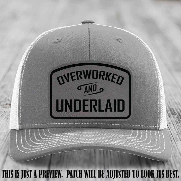 Overworked and Underlaid design Grey to Black Patch on Heather Grey to White Hat Richardson 112 Hat