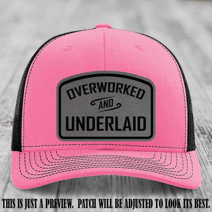 Overworked and Underlaid design Grey to Black Patch on Hot Pink to Black Hat Richardson 112 Hat