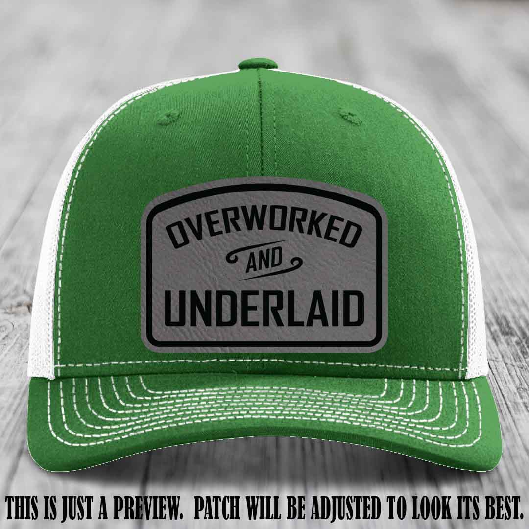 Overworked and Underlaid design Grey to Black Patch on Kelly to White Hat Richardson 112 Hat