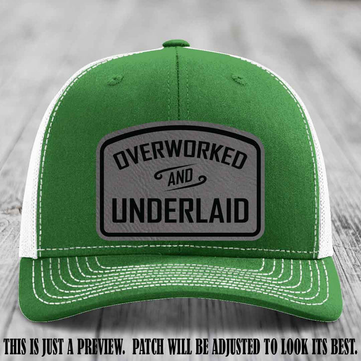 Overworked and Underlaid design Grey to Black Patch on Kelly to White Hat Richardson 112 Hat