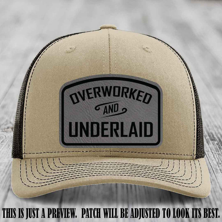 Overworked and Underlaid design Grey to Black Patch on Khaki to Coffee Hat Richardson 112 Hat