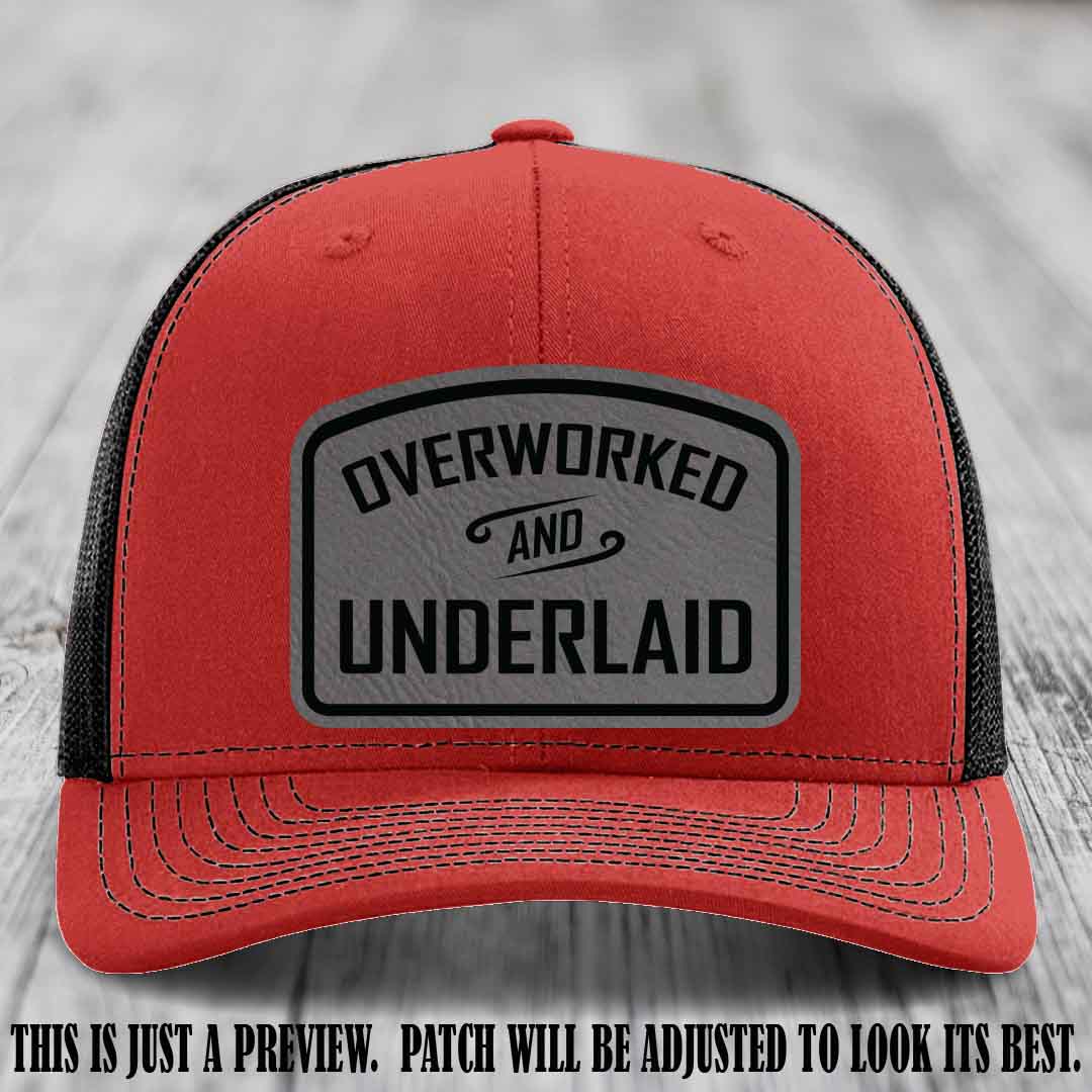 Overworked and Underlaid design Grey to Black Patch on Red to Black Hat Richardson 112 Hat