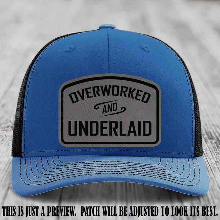 Overworked and Underlaid design Grey to Black Patch on Royal to Black Hat Richardson 112 Hat