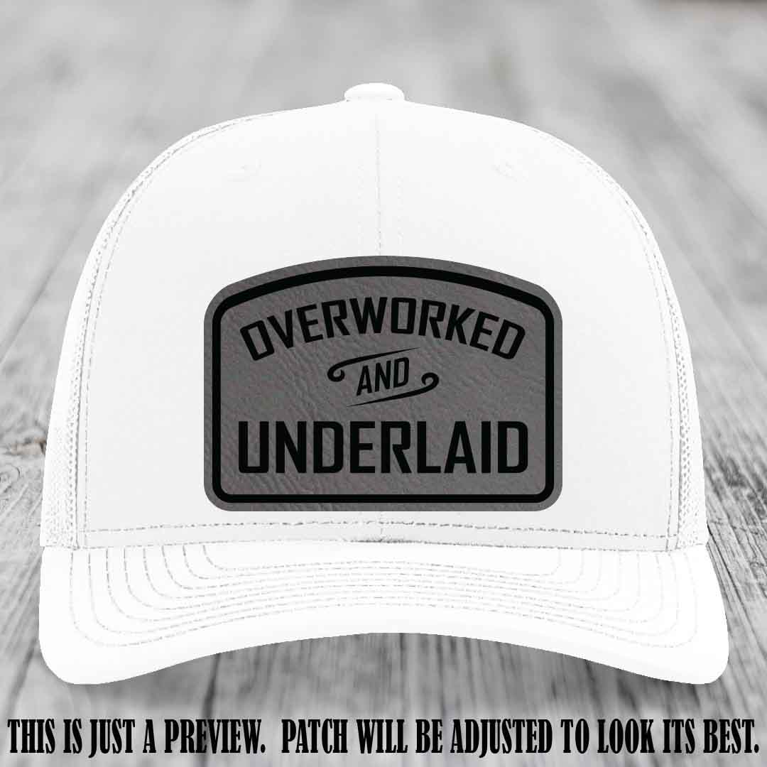 Overworked and Underlaid design Grey to Black Patch on White Hat Richardson 112 Hat