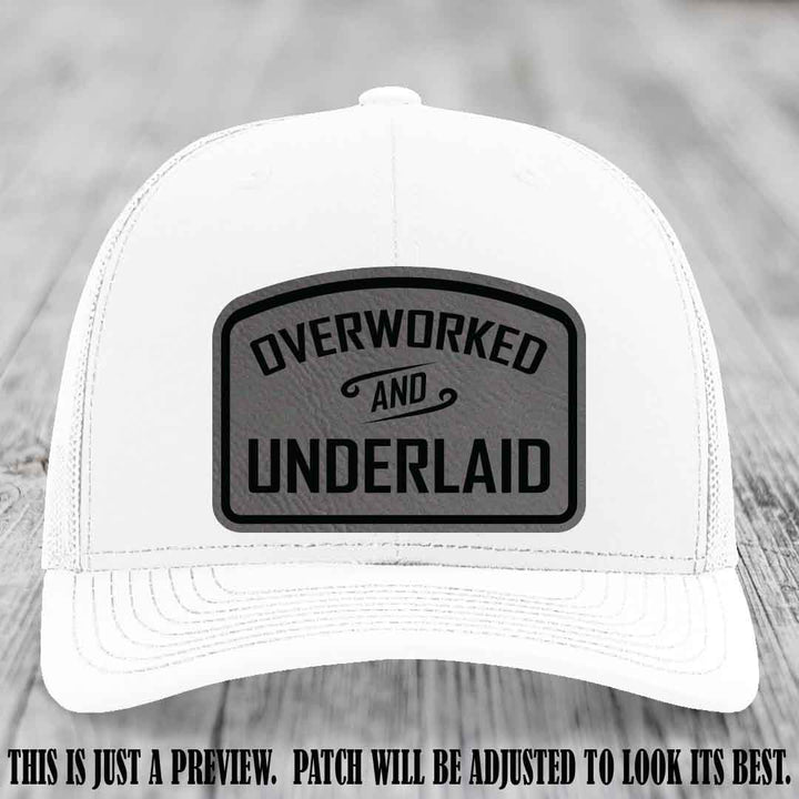 Overworked and Underlaid design Grey to Black Patch on White Hat Richardson 112 Hat