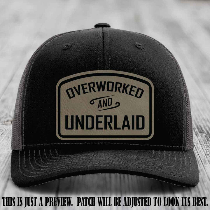 Overworked and Underlaid design Light Brown to Black Patch on Black to Charcoal Hat Richardson 112 Hat