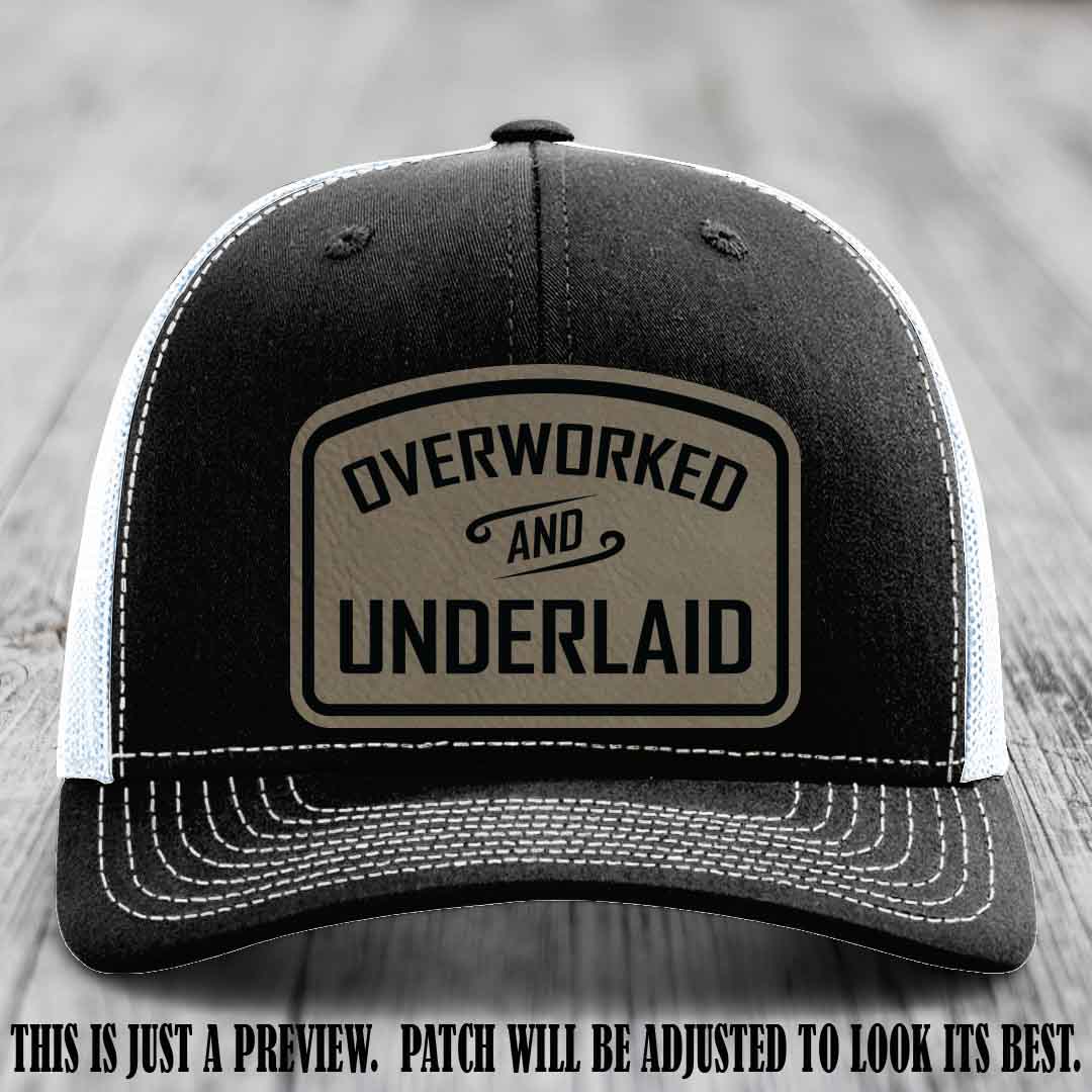 Overworked and Underlaid design Light Brown to Black Patch on Black to White Hat Richardson 112 Hat
