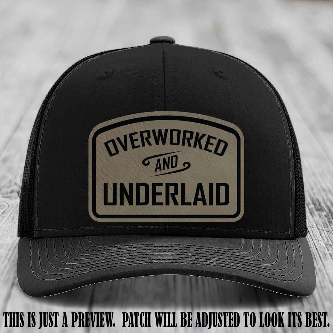 Overworked and Underlaid design Light Brown to Black Patch on Black Hat Richardson 112 Hat