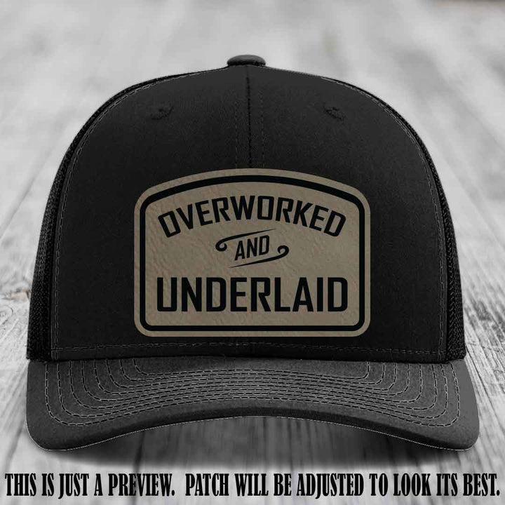 Overworked and Underlaid design Light Brown to Black Patch on Black Hat Richardson 112 Hat