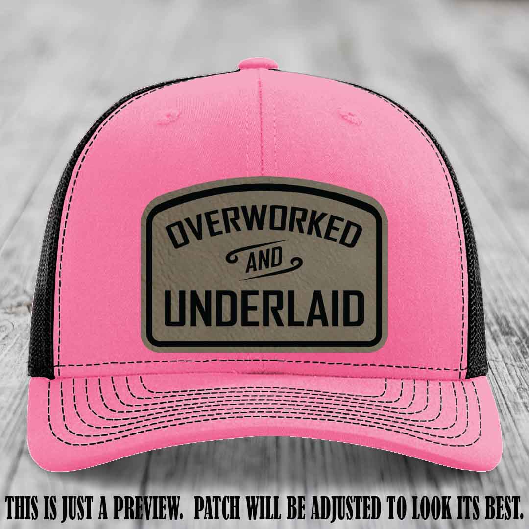 Overworked and Underlaid design Light Brown to Black Patch on Hot Pink to Black Hat Richardson 112 Hat
