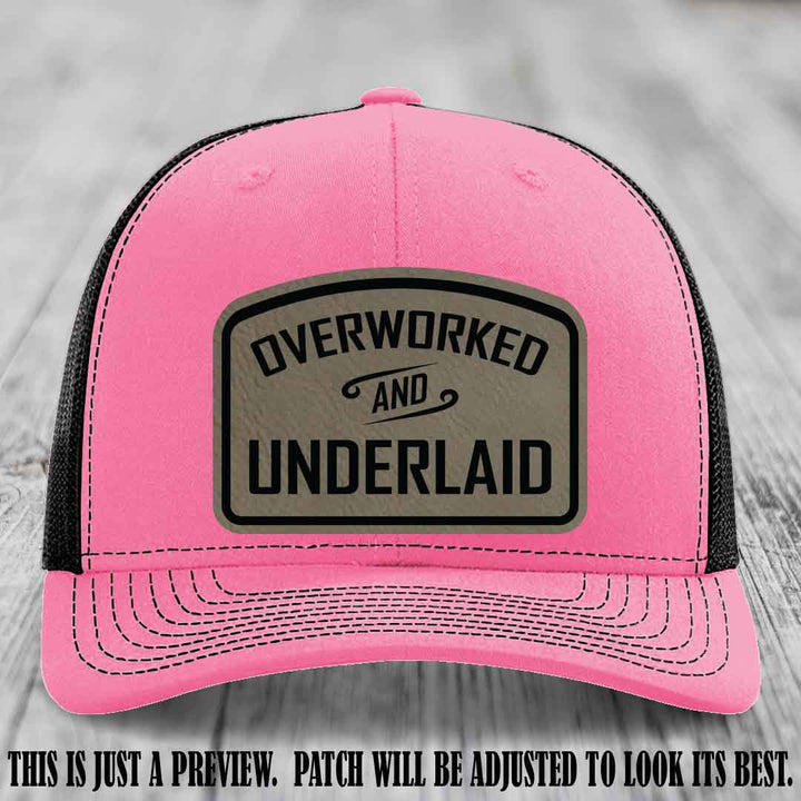 Overworked and Underlaid design Light Brown to Black Patch on Hot Pink to Black Hat Richardson 112 Hat