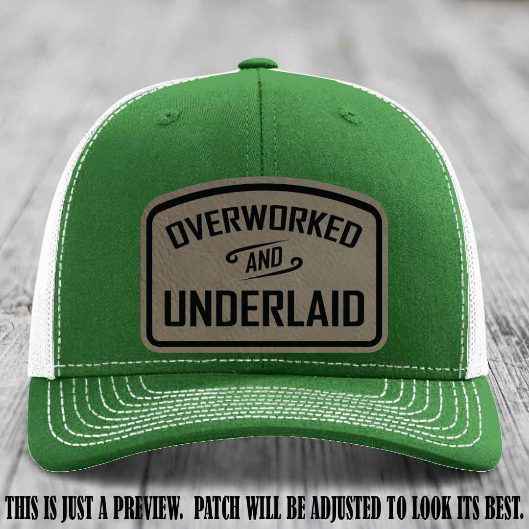 Overworked and Underlaid design Light Brown to Black Patch on Kelly to White Hat Richardson 112 Hat