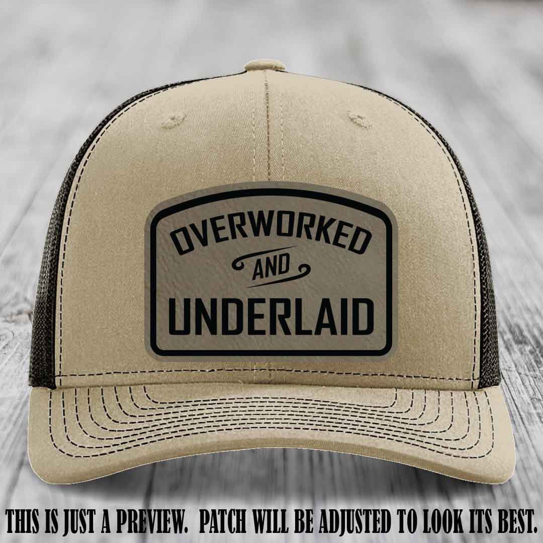 Overworked and Underlaid design Light Brown to Black Patch on Khaki to Coffee Hat Richardson 112 Hat
