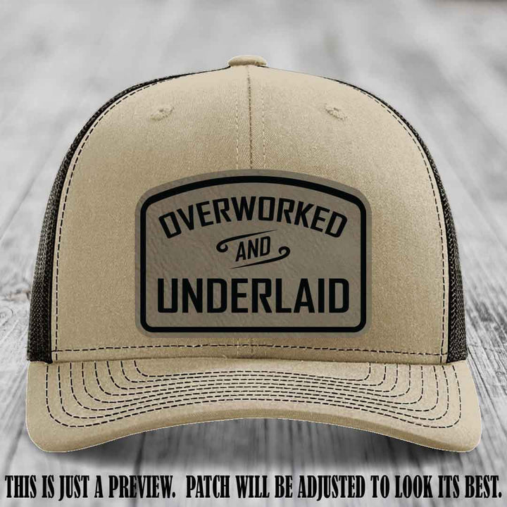 Overworked and Underlaid design Light Brown to Black Patch on Khaki to Coffee Hat Richardson 112 Hat