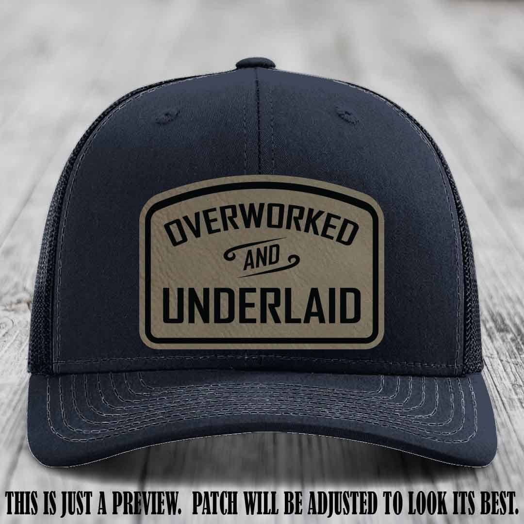 Overworked and Underlaid design Light Brown to Black Patch on Navy Hat Richardson 112 Hat