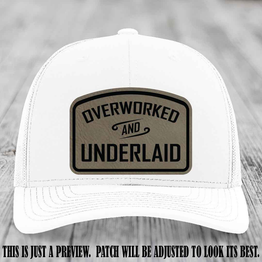 Overworked and Underlaid design Light Brown to Black Patch on White Hat Richardson 112 Hat
