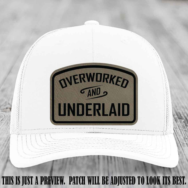 Overworked and Underlaid design Light Brown to Black Patch on White Hat Richardson 112 Hat