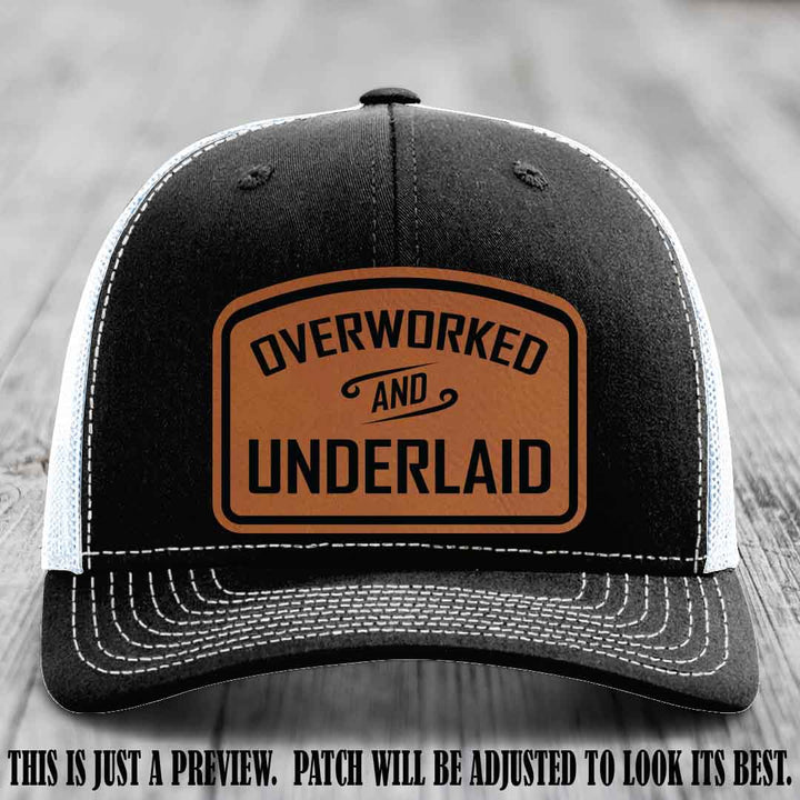 Overworked and Underlaid design Rawhide to Black Patch on Black to White Hat Richardson 112 Hat