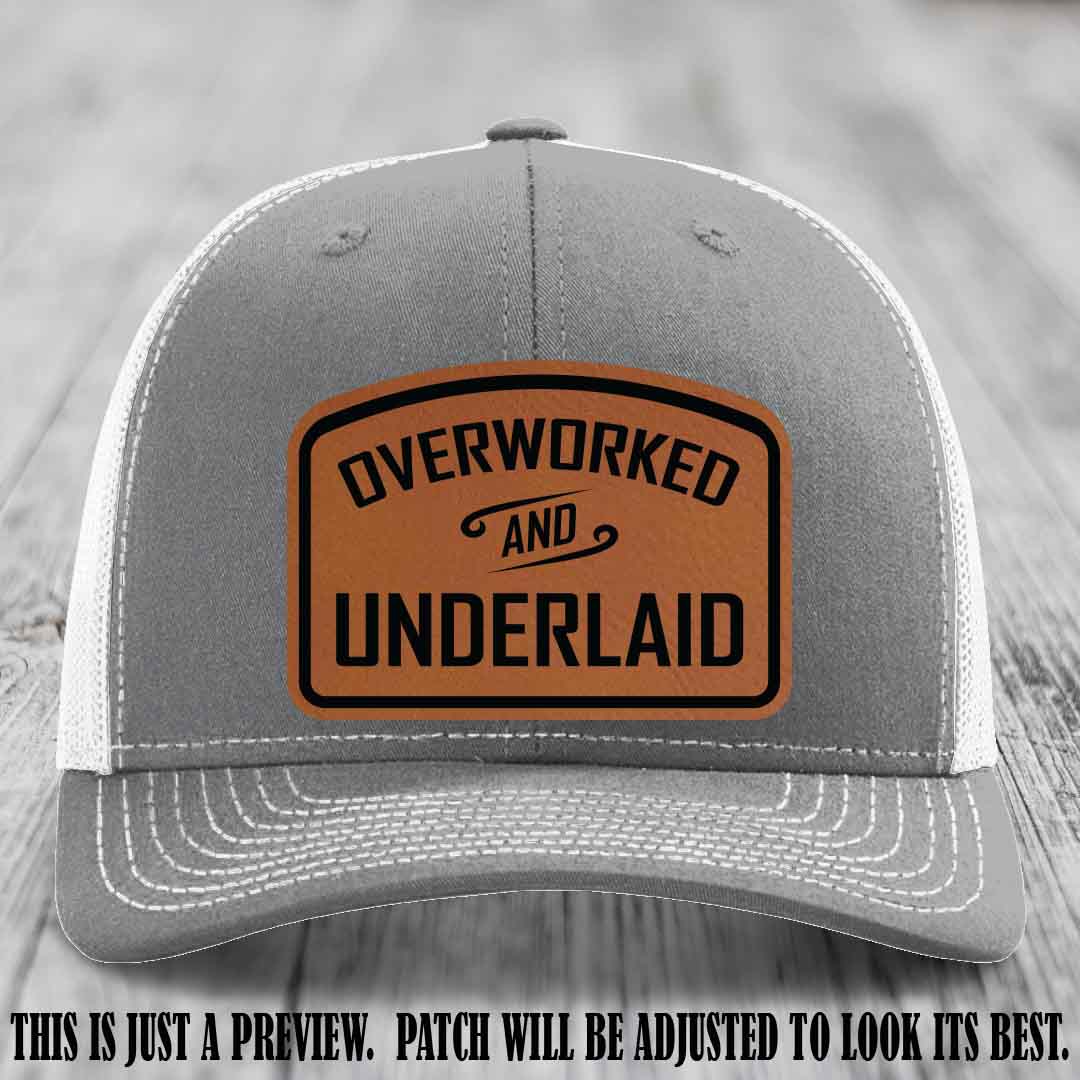 Overworked and Underlaid design Rawhide to Black Patch on Heather Grey to White Hat Richardson 112 Hat