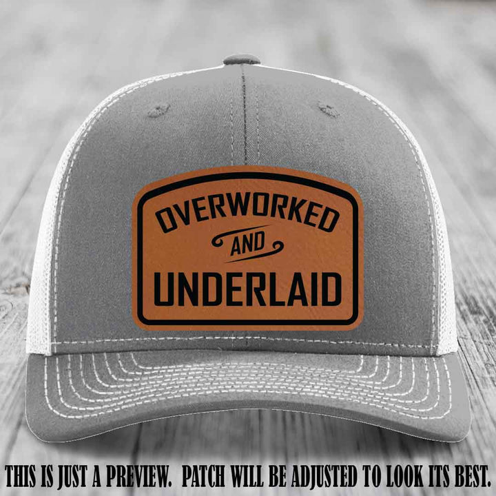Overworked and Underlaid design Rawhide to Black Patch on Heather Grey to White Hat Richardson 112 Hat