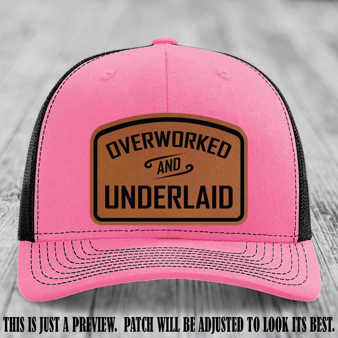 Overworked and Underlaid design Rawhide to Black Patch on Hot Pink to Black Hat Richardson 112 Hat