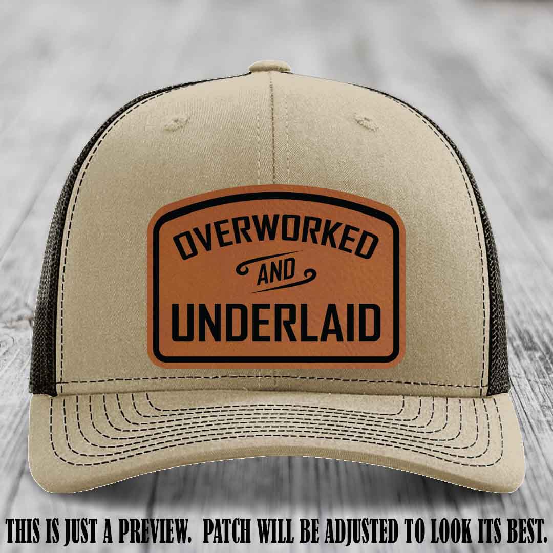 Overworked and Underlaid design Rawhide to Black Patch on Khaki to Coffee Hat Richardson 112 Hat