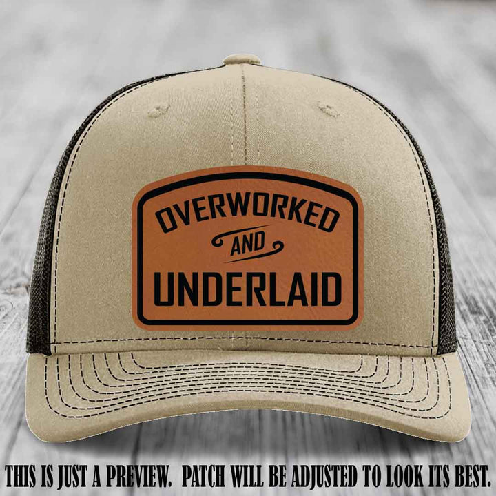 Overworked and Underlaid design Rawhide to Black Patch on Khaki to Coffee Hat Richardson 112 Hat