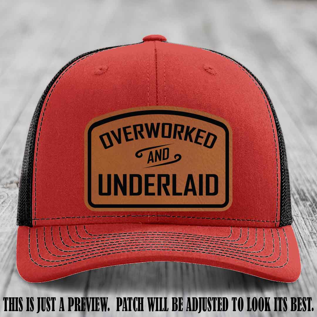 Overworked and Underlaid design Rawhide to Black Patch on Red to Black Hat Richardson 112 Hat