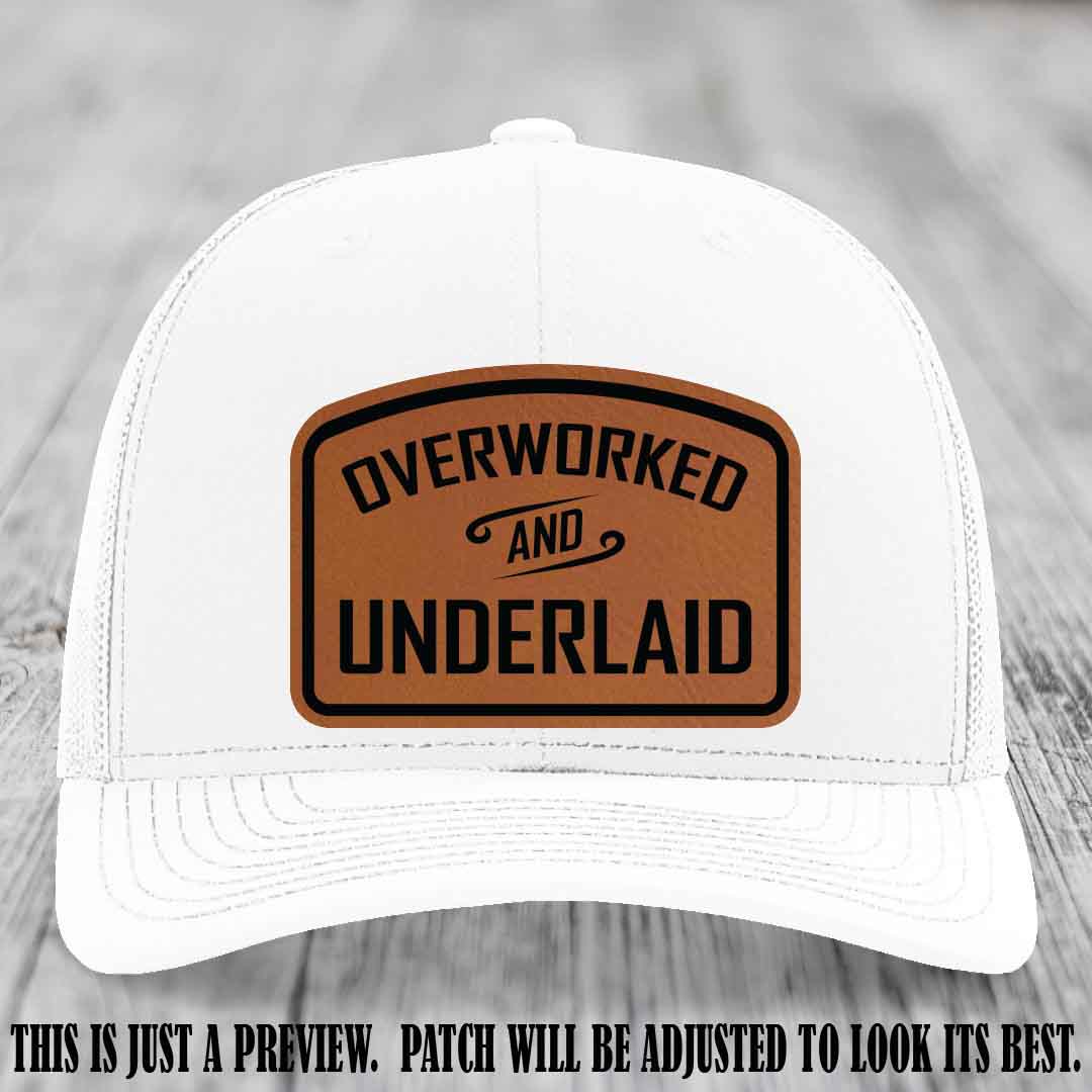 Overworked and Underlaid design Rawhide to Black Patch on White Hat Richardson 112 Hat