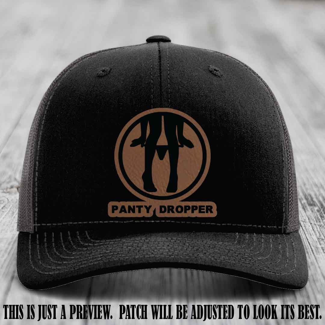 Panty Dropper Dark Brown to Black Patch Leather Patch on Black to Charcoal Hat - Richardson 112 Custom Hat