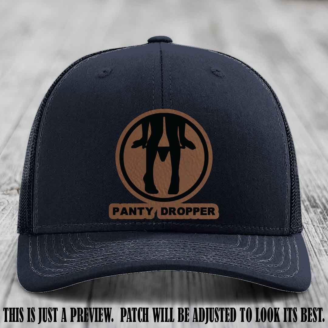 Panty Dropper Dark Brown to Black Patch Leather Patch on Navy Hat - Richardson 112 Custom Hat