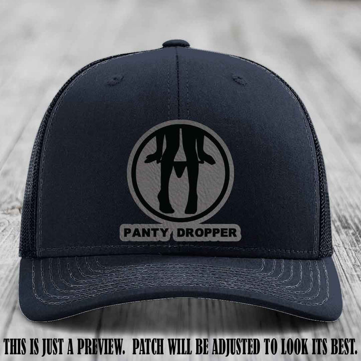 Panty Dropper Grey to Black Patch Leather Patch on Navy Hat - Richardson 112 Custom Hat