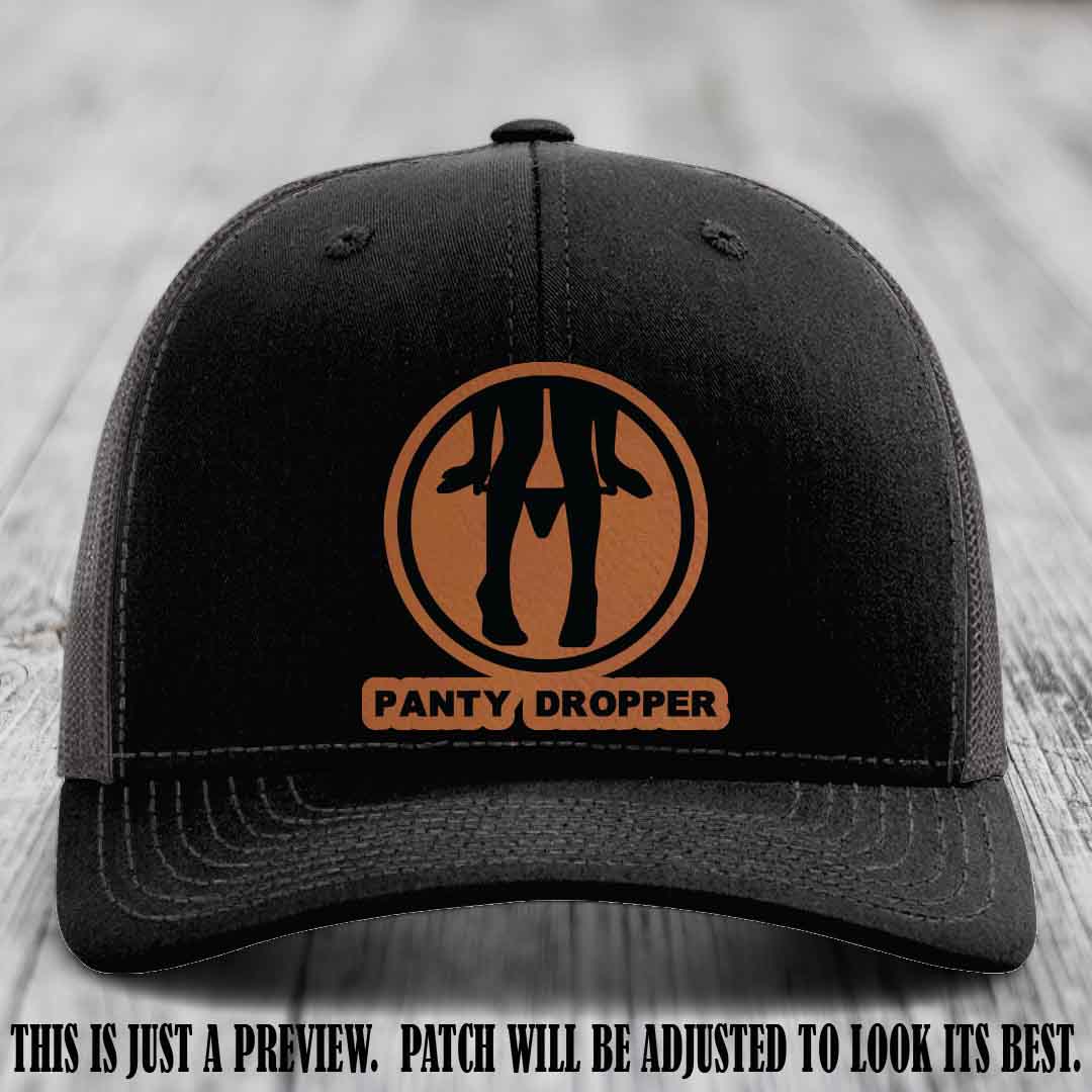 Panty Dropper Rawhide to Black Patch Leather Patch on Black to Charcoal Hat - Richardson 112 Custom Hat
